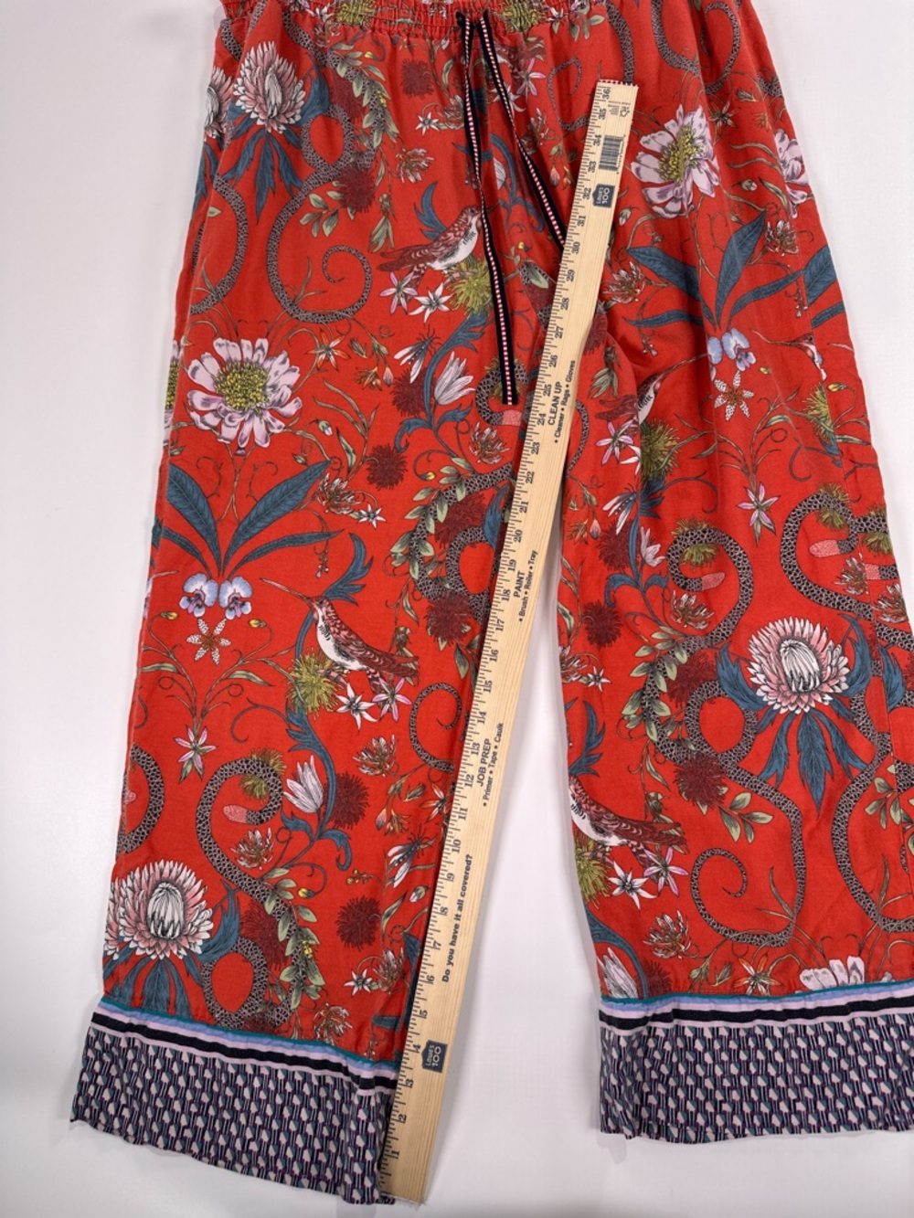 Anthropologie Victoria Garcia Pajama Set Wide Leg Floral Bird Red 1X - Picture 8 of 12
